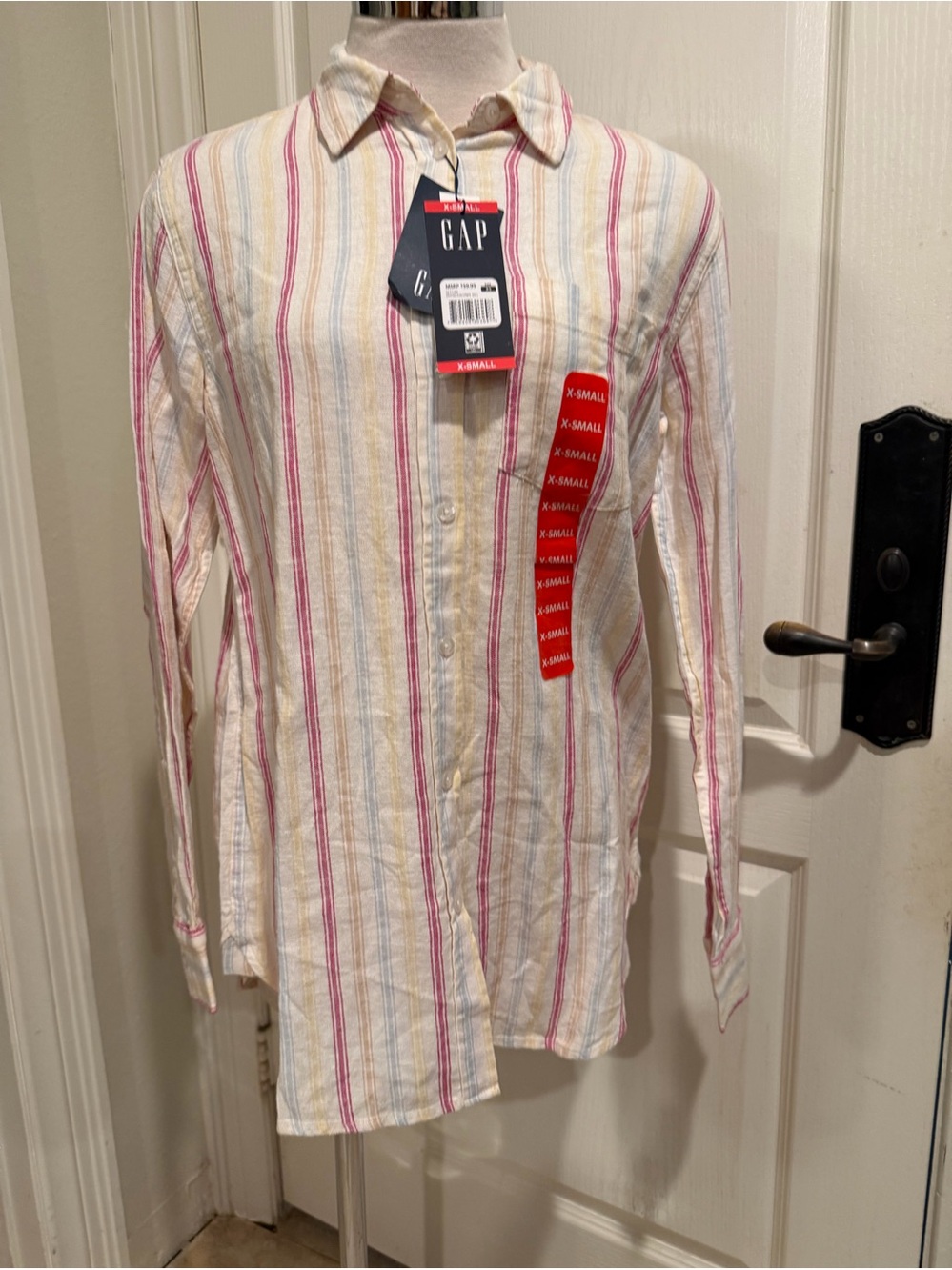 GAP Cream Shirt with Pink, Yellow & Light Blue Stripes